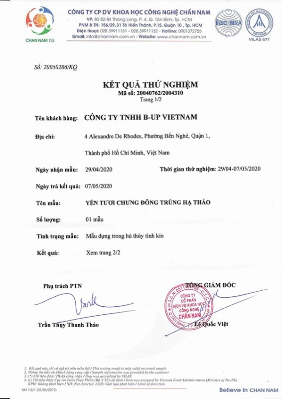 Kiểm nghiệm Vi sinh cho sản phẩm Yến chưng đông trùng hạ thảo Kiểm nghiệm Vi sinh cho sản phẩm Yến chưng đông trùng hạ thảo