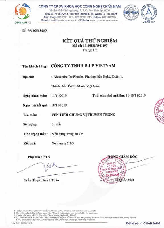 Giấy chứng nhận kiểm tra vi sinh, đạt độ an toàn cho sản phẩm - 02