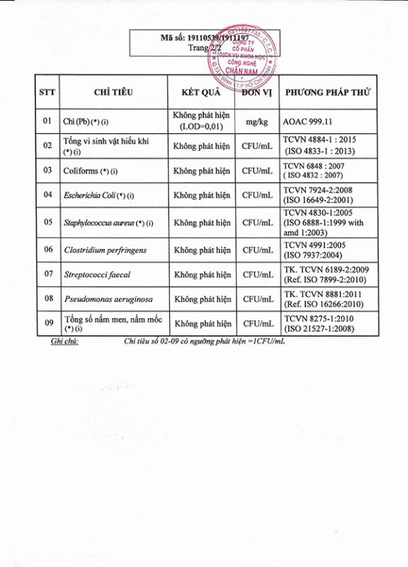 Giấy chứng nhận kiểm tra vi sinh, đạt độ an toàn cho sản phẩm - 03